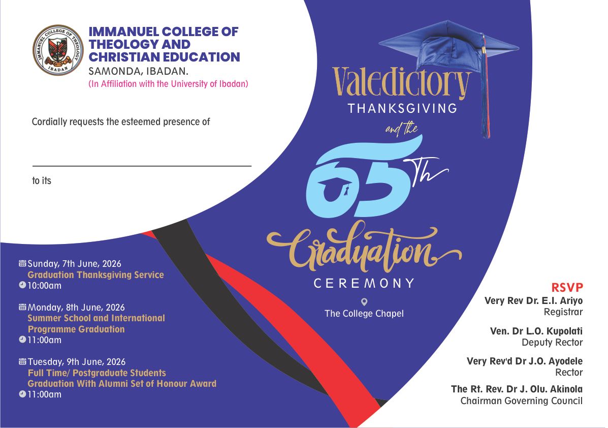 You are currently viewing Immanuel College of Theology and Christian Education Announces 65th Graduation Ceremony